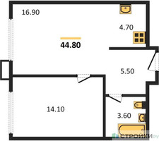 Планировка однокомнатной(апартаменты) площадью 44.8 квадратных метров в “ЖК Верейская 41”