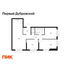 Планировка трехкомнатной(квартира) площадью 70.5 квадратных метров в ЖК “ЖК Первый Дубровский”