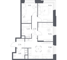 Планировка трехкомнатной(апартаменты) площадью 64.26 квадратных метров в “ЖК Апарт-отель Тропарево парк”