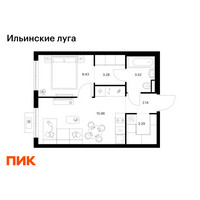 Планировка однокомнатной(квартира) площадью 36.62 квадратных метров в “ЖК Ильинские луга”