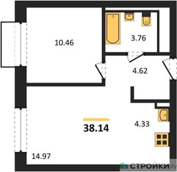 Планировка однокомнатной(квартира) площадью 38.14 квадратных метров в ЖК “ЖК Квартал Марьино”