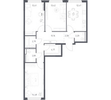 Планировка трехкомнатной(квартира) площадью 78.57 квадратных метров в “ЖК Космический Квартал”
