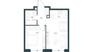 Планировка двухкомнатной(квартира) площадью 37.3 квадратных метров в “ЖК Level Мичуринский”