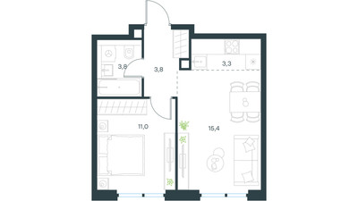Планировка двухкомнатной(квартира) площадью 37.3 квадратных метров в ЖК “ЖК Level Мичуринский”