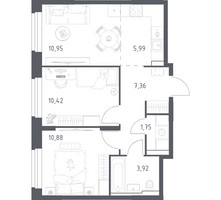 Планировка двухкомнатной(квартира) площадью 51.27 квадратных метров в “ЖК Квартал Строгино”