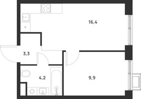 Планировка однокомнатной(квартира) площадью 33.8 квадратных метров в “ЖК Форевиль”