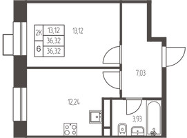 Планировка однокомнатной(квартира) площадью 36.3 квадратных метров в “ЖК Новая Ивантеевка”