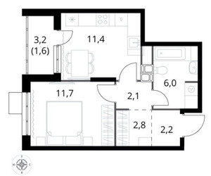 Планировка однокомнатной(квартира) площадью 37.8 квадратных метров в ЖК “ЖК 1-й Саларьевский (Первый Саларьевский)”