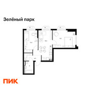 Планировка двухкомнатной(квартира) площадью 51.3 квадратных метров в “ЖК Зеленый парк”