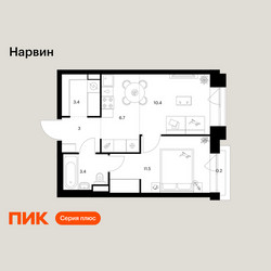 Планировка однокомнатной(квартира) площадью 38.6 квадратных метров в ЖК “Нарвин”