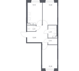 Планировка двухкомнатной(квартира) площадью 63.66 квадратных метров в ЖК “ЖК ЭкоБунино (Южное Бунино)”