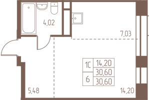 Планировка студии(квартира) площадью 30.7 квадратных метров в “ЖК Западная Ивантеевка”