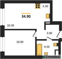 Планировка однокомнатной(квартира) площадью 34.9 квадратных метров в “Жилые кварталы Белый Град”