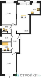 Планировка двухкомнатной(квартира) площадью 66.1 квадратных метров в ЖК “ЖК Новая Щербинка”
