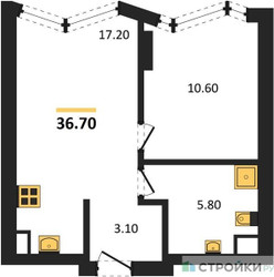 Планировка однокомнатной(квартира) площадью 36.7 квадратных метров в ЖК “ЖК Айс Тауэрс”