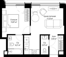 Планировка однокомнатной(квартира) площадью 37.88 квадратных метров в “ЖК Сити Бэй”
