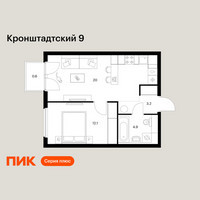 Планировка однокомнатной(квартира) площадью 40.8 квадратных метров в “ЖК Кронштадтский 9”