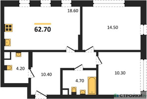 Планировка двухкомнатной(квартира) площадью 62.7 квадратных метров в “ЖК Переделкино Ближнее”
