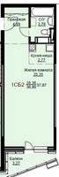 Планировка студии(квартира) площадью 38.3 квадратных метров в “ЖК Соболевка”