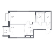 Планировка однокомнатной(квартира) площадью 45.8 квадратных метров в “ЖК Долина Яузы”