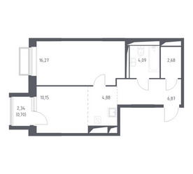 Планировка однокомнатной(квартира) площадью 45.8 квадратных метров в ЖК “ЖК Долина Яузы”