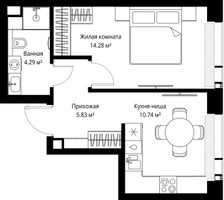 Планировка однокомнатной(квартира) площадью 35.14 квадратных метров в “ЖК Веер”