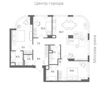 Планировка 4+ комнатной(квартира) площадью 107.1 квадратных метров в “ЖК СТОУН Блик”