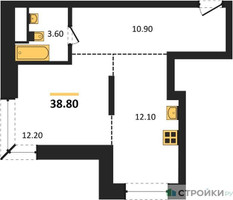 Планировка однокомнатной(квартира) площадью 38.8 квадратных метров в “ЖК Пушкино Град”