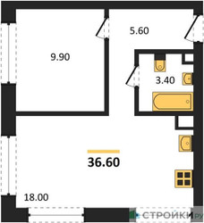 Планировка однокомнатной(квартира) площадью 36.6 квадратных метров в ЖК “ЖК ЗИЛАРТ”