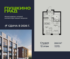 Планировка студии(квартира) площадью 28.8 квадратных метров в “ЖК Пушкино Град”
