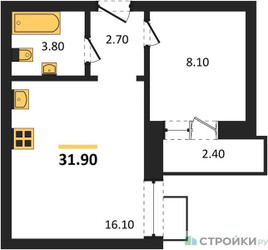 Планировка однокомнатной(квартира) площадью 31.9 квадратных метров в ЖК “ЖК Лесная Отрада”