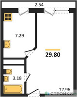 Планировка однокомнатной(квартира) площадью 29.8 квадратных метров в “ЖК Южная Долина”