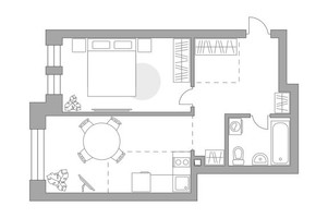 Планировка однокомнатной(квартира) площадью 55.72 квадратных метров в “ЖК Павелецкая от Гранель”