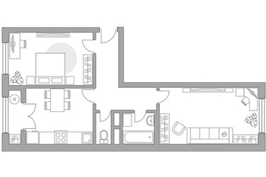 Планировка двухкомнатной(квартира) площадью 57.76 квадратных метров в ЖК “ЖК Новая Рига”