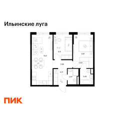 Планировка двухкомнатной(квартира) площадью 54.99 квадратных метров в ЖК “ЖК Ильинские луга”