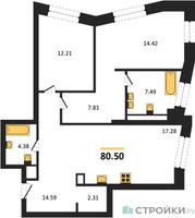 Планировка двухкомнатной(квартира) площадью 80.5 квадратных метров в “ЖК Republic (Репаблик)”