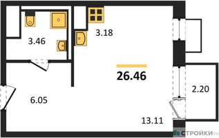 Планировка студии(квартира) площадью 26.46 квадратных метров в “ЖК Пятницкие луга”