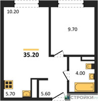 Планировка однокомнатной(квартира) площадью 35.2 квадратных метров в “ЖК Ольховый Квартал”