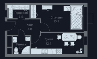 Планировка однокомнатной(квартира) площадью 41.2 квадратных метров в “ЖК Stellar City (Стеллар Сити)”