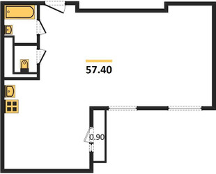 Планировка двухкомнатной(квартира) площадью 57.4 квадратных метров в ЖК “ЖК Настроение”