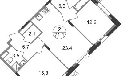 Планировка двухкомнатной(квартира) площадью 76.8 квадратных метров в ЖК “ЖК Резиденции Сколково”