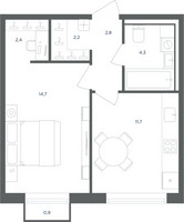 Планировка однокомнатной(квартира) площадью 38.4 квадратных метров в “ЖК Равновесие”