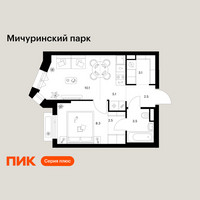 Планировка однокомнатной(квартира) площадью 35.1 квадратных метров в “ЖК Мичуринский Парк”