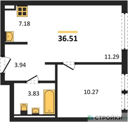 Планировка однокомнатной(квартира) площадью 36.51 квадратных метров в ЖК “ЖК Остафьево”