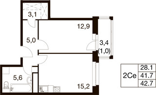 Планировка однокомнатной(квартира) площадью 41.3 квадратных метров в “ЖК Идеал”