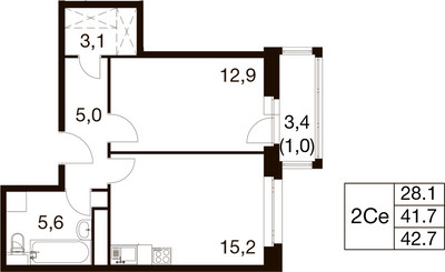 Планировка однокомнатной(квартира) площадью 41.3 квадратных метров в ЖК “ЖК Идеал”