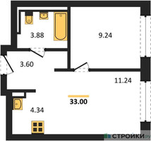 Планировка однокомнатной(квартира) площадью 32.3 квадратных метров в “ЖК Прибрежный Парк”