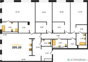 Планировка 4+ комнатной(квартира) площадью 205.2 квадратных метров в “Роскошный квартал Life Time”