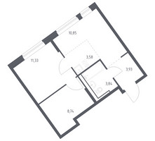 Планировка однокомнатной(квартира) площадью 42.27 квадратных метров в “ЖК Молжаниново”