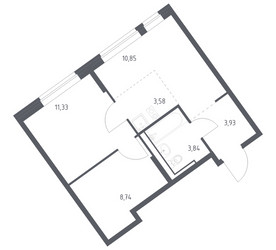 Планировка однокомнатной(квартира) площадью 42.27 квадратных метров в ЖК “ЖК Молжаниново”